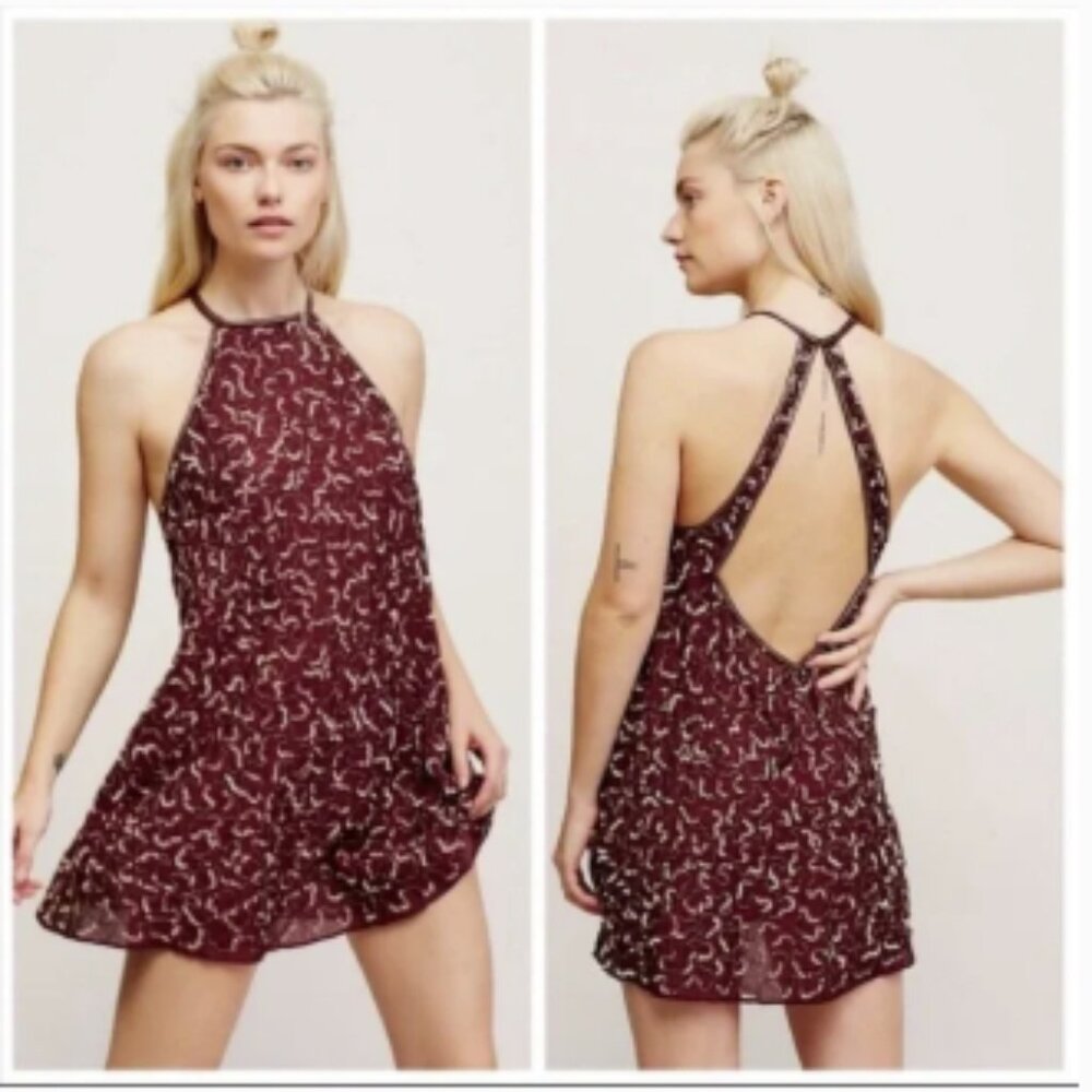 Gorgeous Free People Flying High Sequin/Beaded Open Back Mini Dress - Size S/P